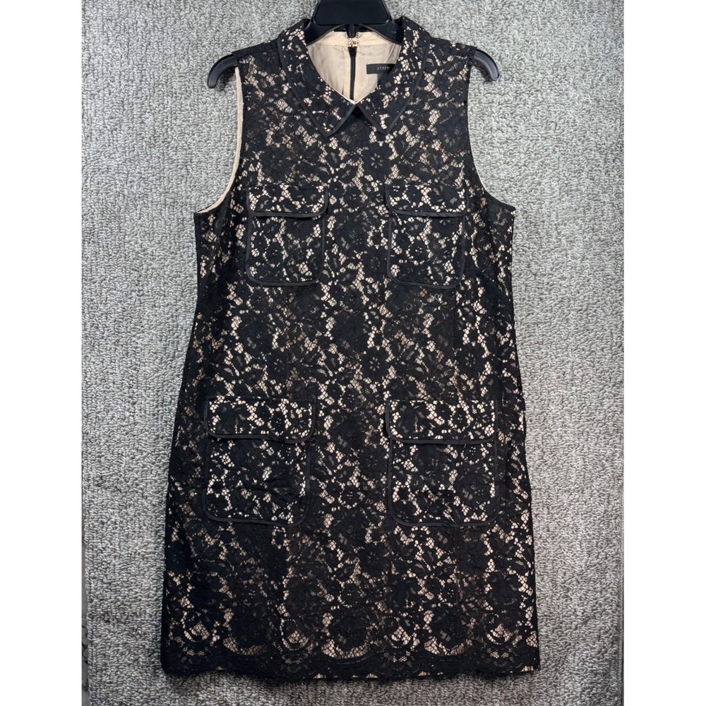 J.Crew Dress Black Floral Lace Collared Shift Dark Academia Women 16